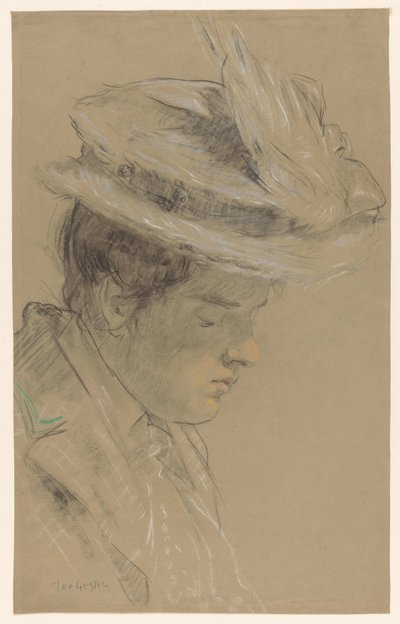 戴帽子的女人，低头看 作者 Leo Gestel（艺术家签名）