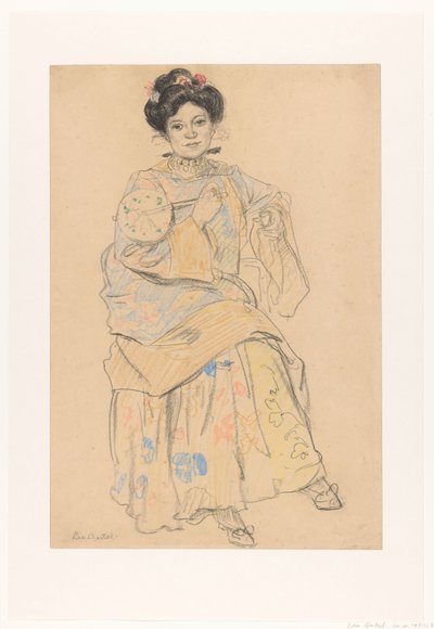 身着和服的坐姿女子 作者 Leo Gestel（艺术家签名）