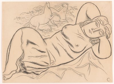 卧姿裸女与马 作者 Leo Gestel
