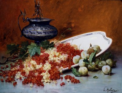 红醋栗、白醋栗和绿醋栗的静物。莱昂-查尔斯（Leon Charles）-胡贝尔（1858-1928 年）的画作，私人收藏。 作者 莱昂·查尔斯·胡伯