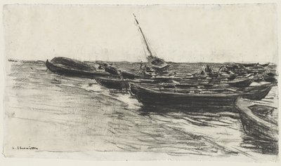 海滩上的船c。 187481。 作者 莱昂·奥古斯丁·莱米特