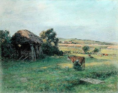 农妇挤奶的风景，19世纪80年代中期（布面油画） 作者 莱昂·奥古斯丁·莱米特