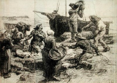 渔获物的分类（纸上炭笔画） 作者 莱昂·奥古斯丁·莱米特