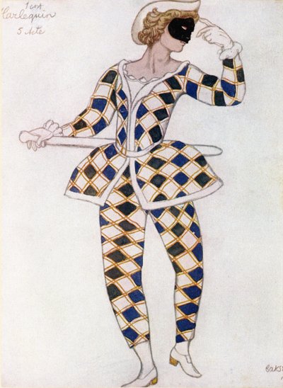 Harlequin的服装设计，来自睡美人，1921年 作者 莱昂·巴克斯特