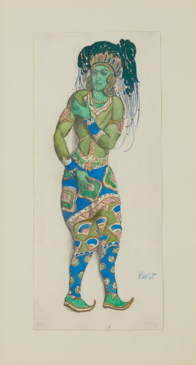 R.哈恩为芭蕾舞团《蓝神》设计的服装，1910年。 作者 莱昂·巴克斯特