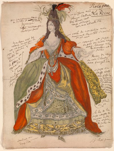 柴可夫斯基芭蕾舞剧《睡美人》的服装设计 - 莱昂-巴克斯特（1866-1924 年）的作品，纸上铅笔和水彩（33x25 厘米） 作者 莱昂·巴克斯特
