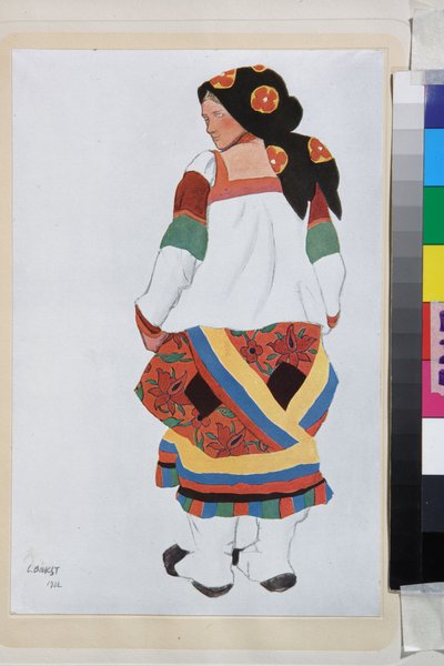 Paysanne, costume pour le vaudeville Vieux Moscou, au theatre Femina, Paris (France) - Oeuvre de Leon Bakst (1866-1924)，lithographie 1922 -（农妇，巴黎费米娜剧院杂耍剧《老莫斯科》的服装设计，作者莱昂-巴克斯特（1866-1 作者 莱昂·巴克斯特