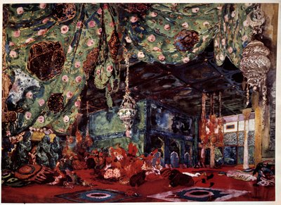 莱昂-巴克斯特（1866-1924）为尼古拉斯（尼古拉）-里姆斯基-科萨科夫（Rimski-Korsakov）（1844-1908）的歌剧《谢赫拉扎德》（Sheherazade）作场景设计，俄罗斯画家和装饰家。 作者 莱昂·巴克斯特