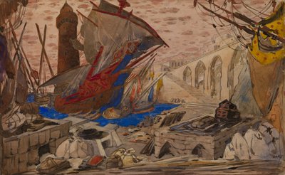 Ga Piriele dAnnunzio的《 La Pisanelle或气味死亡》的布景设计，1913年 作者 莱昂·巴克斯特
