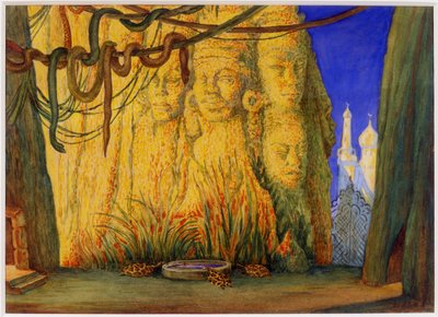 哈恩（R. Hahn）的《芭蕾舞蓝神》的舞台设计，1911年 作者 莱昂·巴克斯特