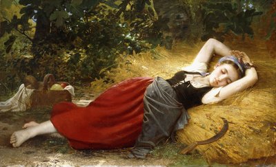 一个年轻的农民女孩，睡觉，1874年 作者 莱昂·巴齐勒·佩罗