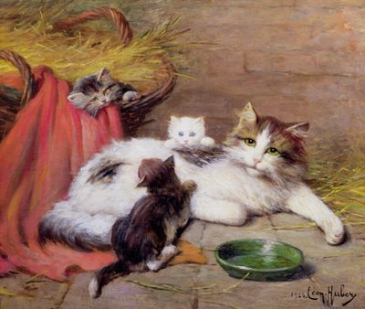 猫与小猫，1924年 作者 Leon Charles Huber