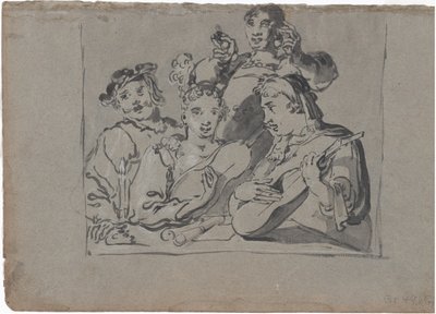 1620-1628年，歌手、琵琶手和铃铛手在烛光下的酒馆里演奏的四重奏。 作者 伦纳德·布雷默