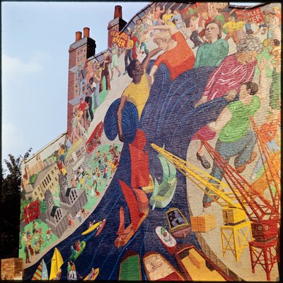 人民河壁画，克里克路，格林威治，大伦敦管理局，英国 作者 伦纳德·罗宾·马托克