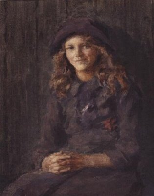 戴淡紫色帽子的年轻女孩，约1918年（水彩）。 作者 伦纳德运动鞋