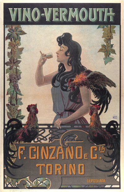 葡萄酒-苦艾酒广告，约 1900 年（印刷品） 作者 莱昂纳多·罗达（Leonardo Roda）