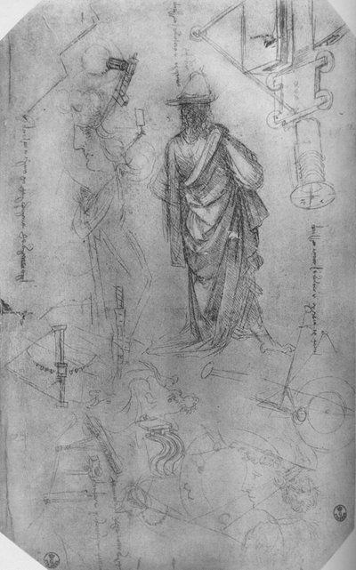 悬垂图，机械学研究，c1480 1945 作者 达芬奇（Leonardo da Vinci）