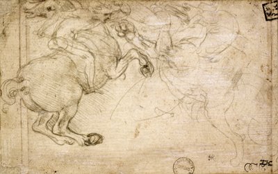 16世纪与格里芬作战的骑士（纸上银点） 作者 达芬奇（Leonardo da Vinci）