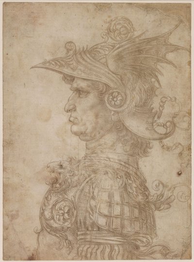 左胸侧面的战士胸像，1475-1480年。 作者 达芬奇（Leonardo da Vinci）