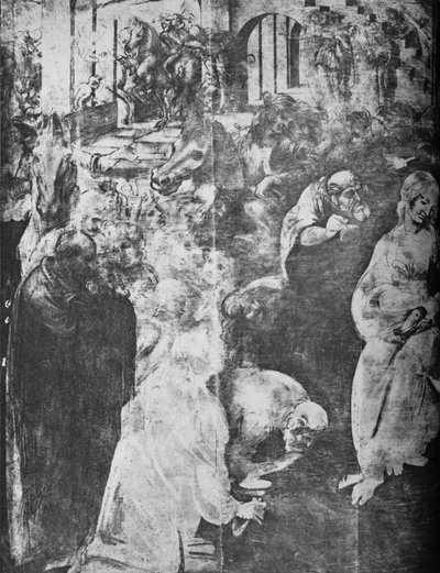 贤士崇拜-左侧下部，c1481 1945 作者 达芬奇（Leonardo da Vinci）