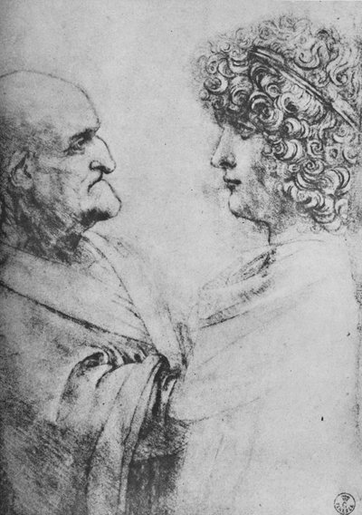 老人与青年相互面对，c1480 1945 作者 达芬奇（Leonardo da Vinci）