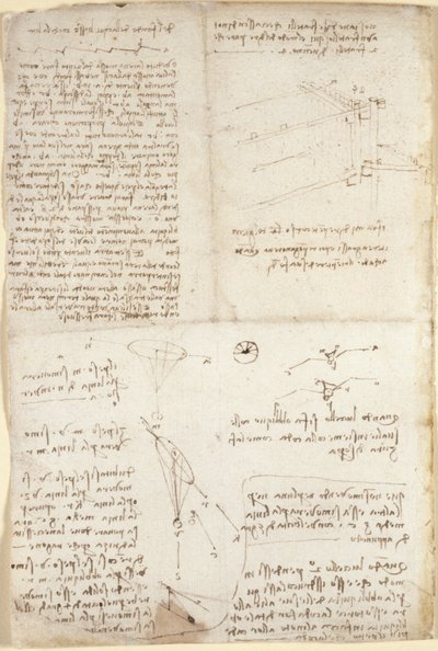 阿伦德尔 263 号，f.129v，"阿伦德尔法典 "中的注释、图表和草图（纸张上的钢笔和墨水） 作者 达芬奇（Leonardo da Vinci）