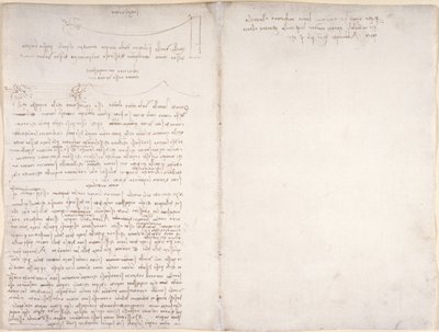 Arundel 263，f.166v，f.163 关于鸟类飞行的注释和图表，出自《阿伦德尔法典》，约 1500-5 年（纸上钢笔和墨水） 作者 达芬奇（Leonardo da Vinci）
