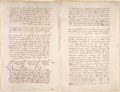 Arundel 263，f.218v，f.215 "阿伦德尔法典 "中的注释和图表（纸张上的钢笔和墨水） 作者 达芬奇（Leonardo da Vinci）