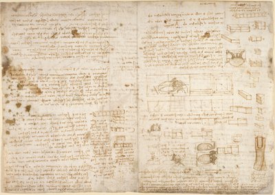Arundel 263, f.223 《阿伦德尔法典》中的注释、图表和草图（纸张上的钢笔和墨水） 作者 达芬奇（Leonardo da Vinci）