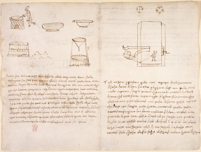 Arundel 263，f.259v，f.260 关于生产硝石制备火药过程的笔记和粗略草图（非莱昂纳多手绘）（纸上的钢笔和墨水） 作者 达芬奇（Leonardo da Vinci）