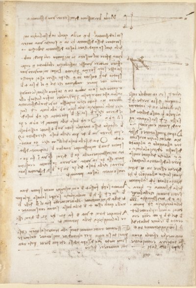 Arundel 263， f.26 "阿伦德尔法典 "中关于测量距离的速记方法的注释和图表（纸张上的钢笔和墨水） 作者 达芬奇（Leonardo da Vinci）
