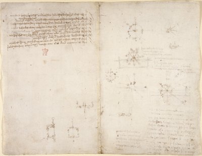 Arundel 263，f.35v，f.34 关于机械力和力、打击乐、重力、运动、光学和天文学的图画，以及各种算术和几何命题。 作者 达芬奇（Leonardo da Vinci）