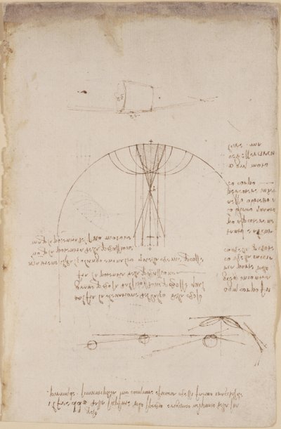 Arundel 263, f.85 关于光学的图表，涉及反射的苛性；关于力学的注释和草图，涉及打击力，并提到亚里士多德的原则 "ogni attione facta dalla natura è facta nel più brieve modo", c 作者 达芬奇（Leonardo da Vinci）
