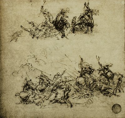 战斗场面;莱昂纳多达芬奇画的。 Gallerie dellAccademia，威尼斯 作者 达芬奇（Leonardo da Vinci）