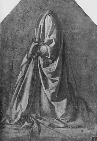 垂下的人物跪在左边的窗帘，c1475 1945年 作者 达芬奇（Leonardo da Vinci）