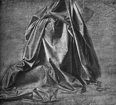 跪在右边的人物的窗帘，c1470 1945年 作者 达芬奇（Leonardo da Vinci）