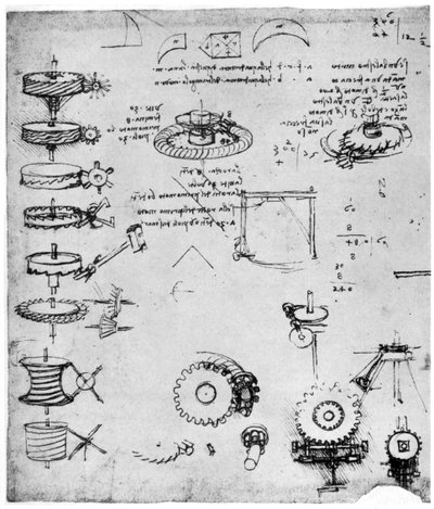 1954年15世纪末或16世纪初的齿轮细节。 作者 达芬奇（Leonardo da Vinci）