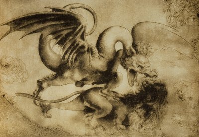 龙杀死了一只狮子，由莱昂纳多达芬奇画。内阁图纸和版画，乌菲齐画廊，佛罗伦萨 作者 达芬奇（Leonardo da Vinci）