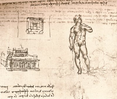 城堡图和裸像图，用印度墨水洗净，c1472-c1519 1883 作者 达芬奇（Leonardo da Vinci）