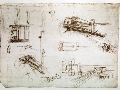 描述 "大炮车厢 "构造的达芬奇手稿摘录（手稿） 作者 达芬奇（Leonardo da Vinci）
