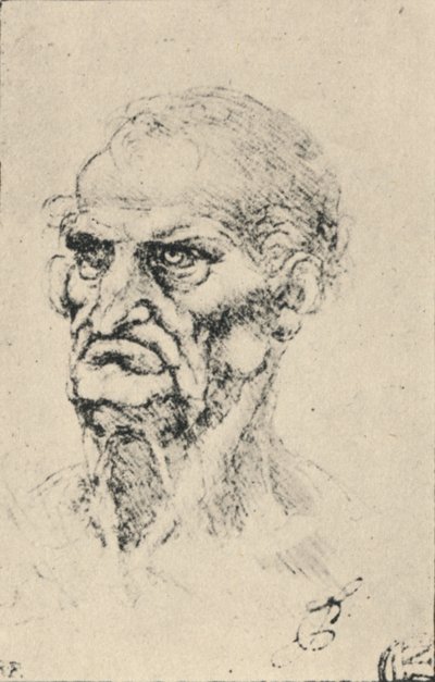 左手四分之三老人的头，c1480 1945年 作者 达芬奇（Leonardo da Vinci）