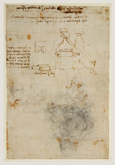 老人和机械研究负责人，c.1503-06（黑色粉笔，钢笔和棕色墨水） 作者 达芬奇（Leonardo da Vinci）