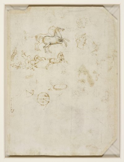 列奥纳多-达-芬奇 - Verso 奔马和尼禄的头像，约 1503-4 年 作者 达芬奇（Leonardo da Vinci）