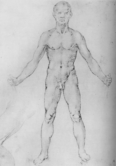 裸体男人伸出双臂，从正面看，c1480 1945 作者 Leonardo da Vinci