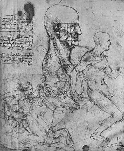 关于骑兵的比例和研究的平方方图，c1480，1945年 作者 达芬奇（Leonardo da Vinci）