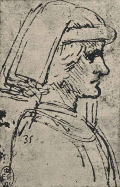 一位穿着陪伴的年轻男子的简介，c1480，1945年 作者 达芬奇（Leonardo da Vinci）