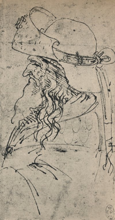 一位戴着大礼帽的老人的头像，c1480 1945年 作者 达芬奇（Leonardo da Vinci）