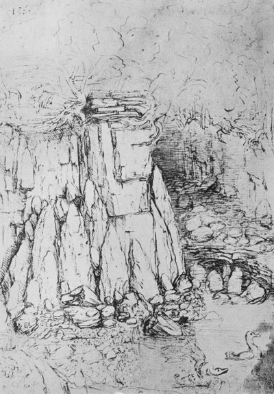 岩石与溪流，c1480，1945年 作者 达芬奇（Leonardo da Vinci）