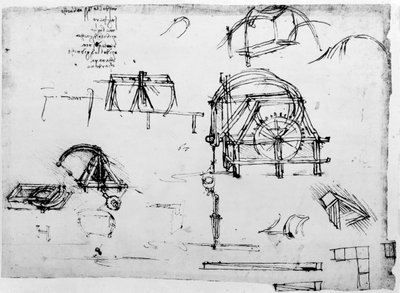 达芬奇设计的永动机草图，约1472-1519年 作者 达芬奇（Leonardo da Vinci）