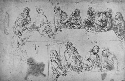 最后的晚餐研究，c1480 1945 作者 达芬奇（Leonardo da Vinci）